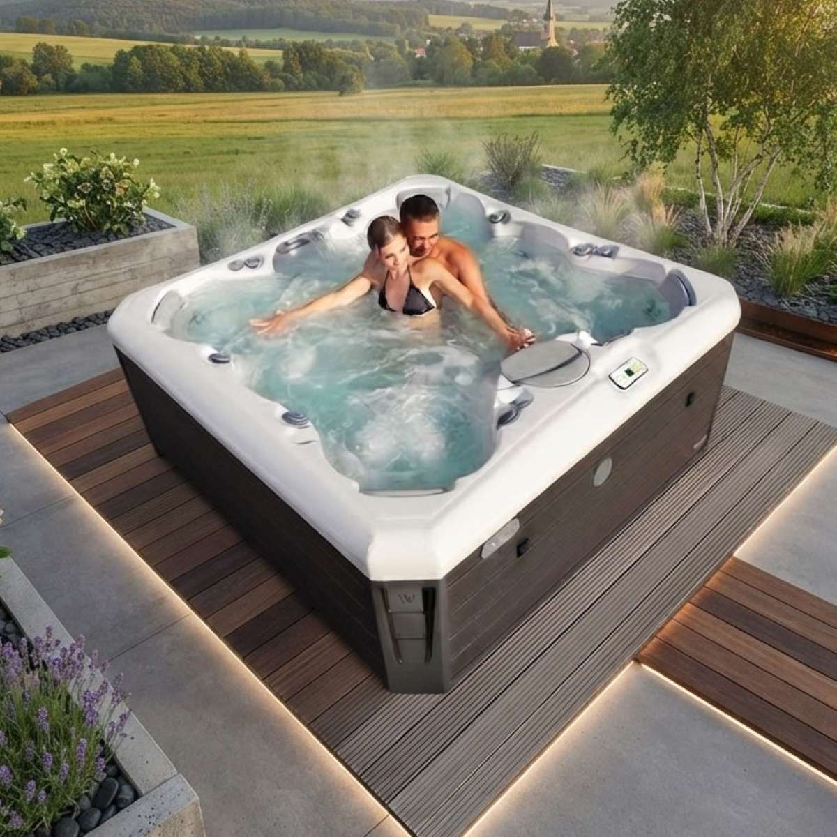 Garten Whirlpool kaufen Ideen winterfest 4 Personen eckig für die Terrasse draußen ganzjährig Kosten Angebote mit Abdeckung mit Wärmepumpe