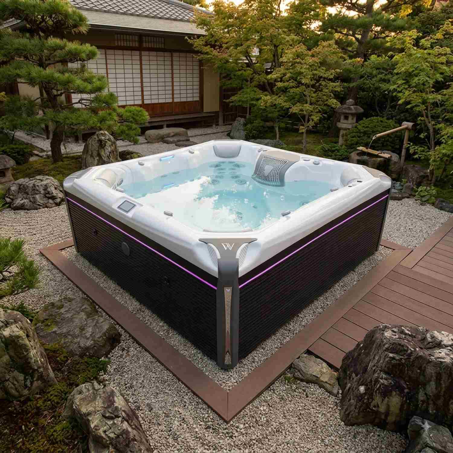 Garten Whirlpool kaufen Ideen winterfest 4 Personen eckig für die Terrasse draußen ganzjährig Kosten Angebot mit Abdeckung mit Wärmepumpe Preis