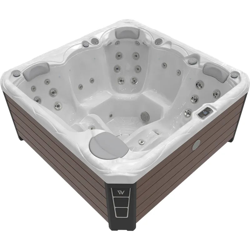 Outdoor Whirlpool 4 - 5 Personen winterfest Reluxis Budapest Life Wellis für den Garten kaufen viereckig braune Seitenverkleidung