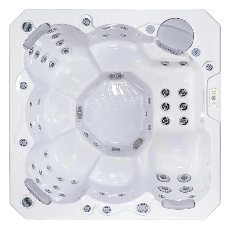 Outdoor Whirlpool 6 Personen winterfest Reluxis Prague Life Wellis Garten kaufen 4 eckig Drausicht weiss