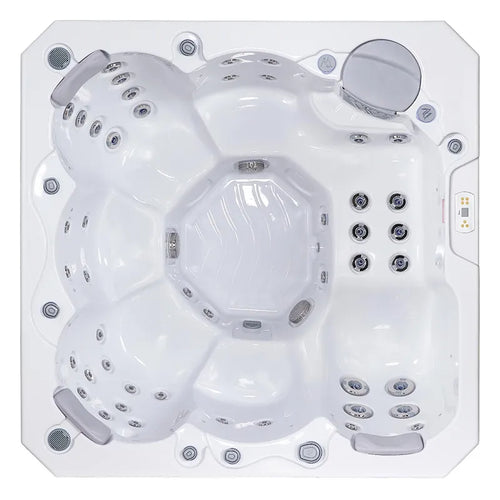 Outdoor Whirlpool 6 Personen winterfest Reluxis Prague Life Wellis Garten kaufen 4 eckig Drausicht weiss