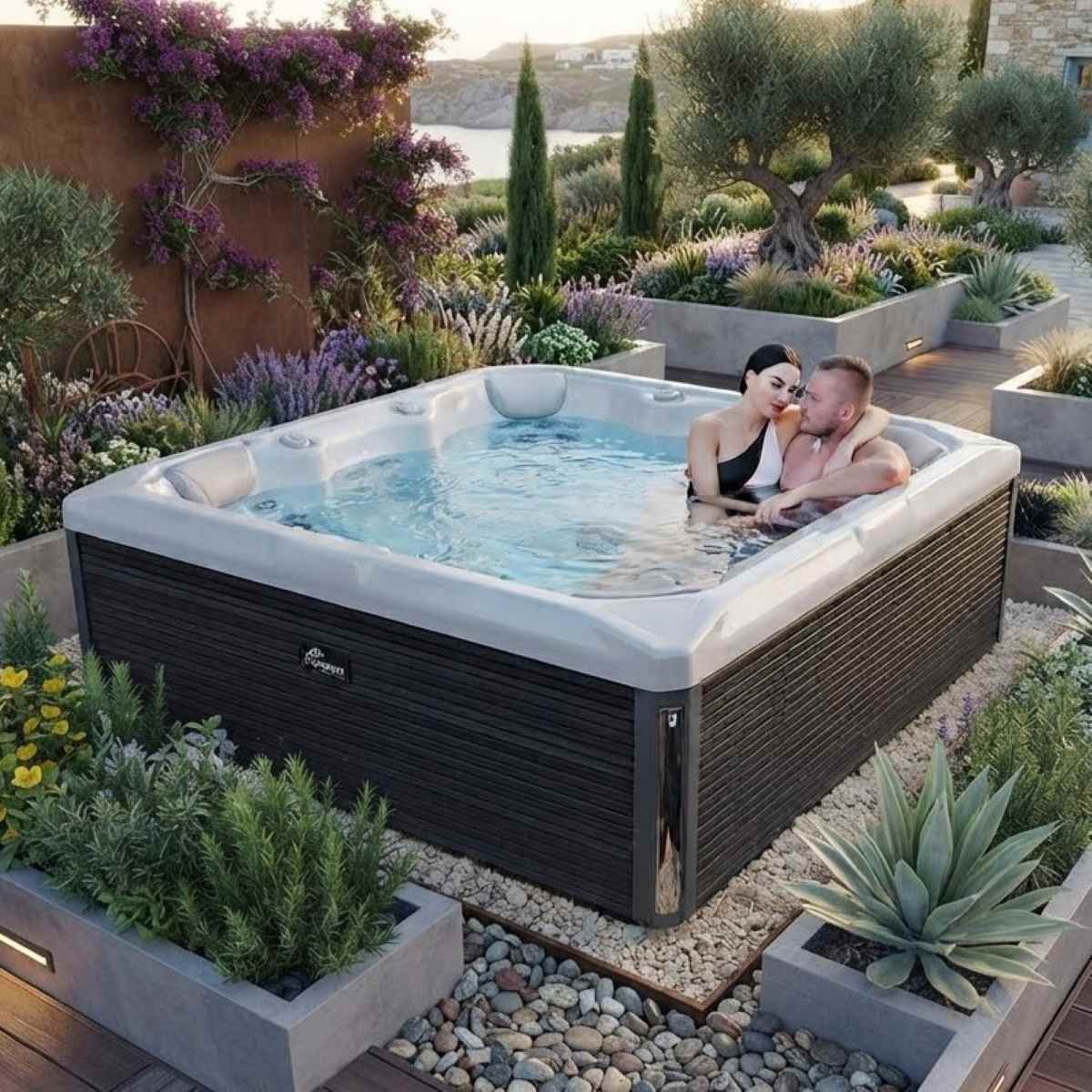 Outdoor Whirlpool winterfest 2 – 4 - 6 Personen Testsieger kaufen mit Abdeckung für den Garten mit Wärmepumpe ganzjährig Frankfurt Salzburg