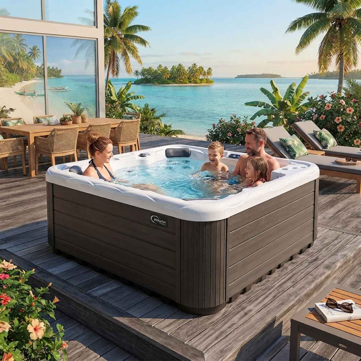 Outdoor Whirlpool winterfest 2 – 4 - 6 Personen Testsieger kaufen mit Abdeckung für den Garten mit Wärmepumpe ganzjährig Köln Linz