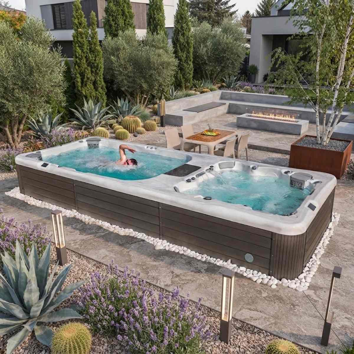 Schwimm Spa kaufen Pool 2 Zonen mit Whirlpool Kosten integriert freistehend teilversenkt im Garten Preise Kombination Duo Dual Zone mit Abdeckung Wuppertal Linz