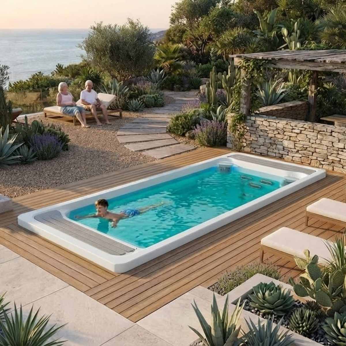 Swim Spa Pool Kosten mit Gegenstromanlage kaufen Preise Bodeneinbau eingelassen im Garten Angebote klein groß Deutschland Österreich Leipzig Villach