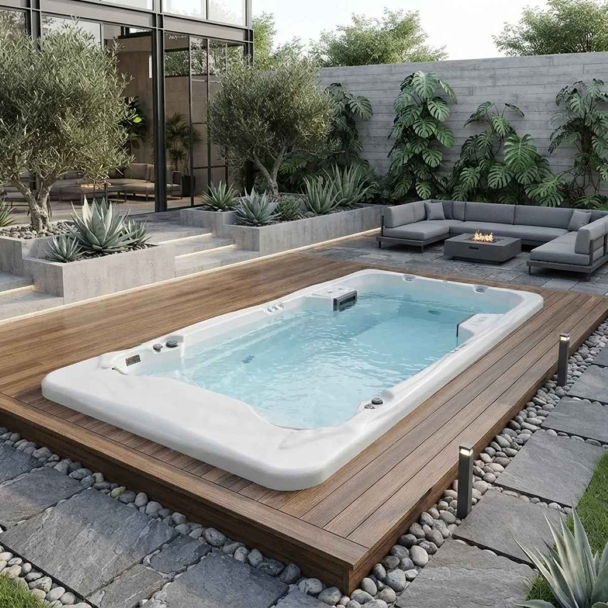 Swim Spa Pool Outdoor Preise mit Gegenstromanlage kaufen Bodeneinbau im Garten Angebote klein groß Deutschland Österreich Dortmund Wels