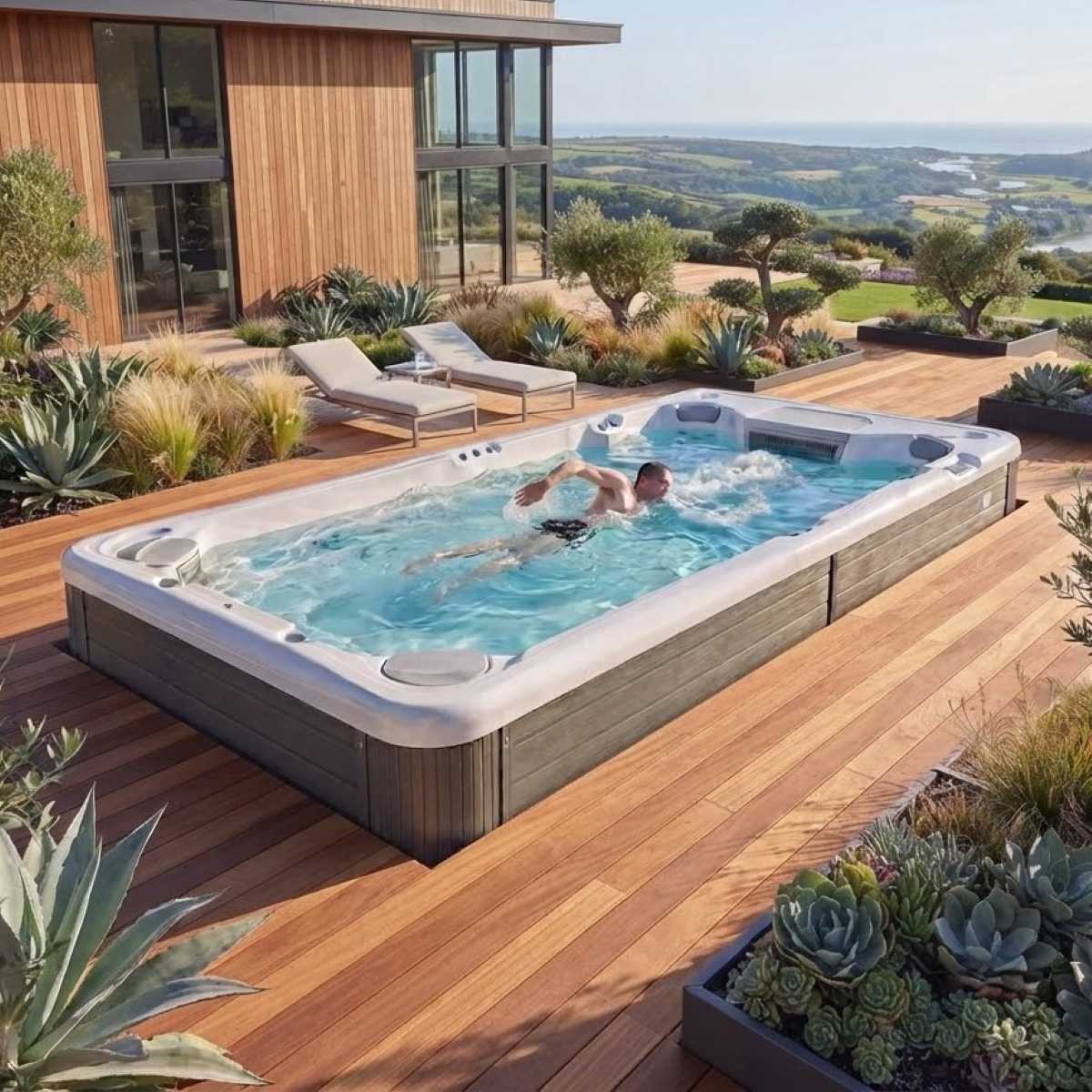 Swim Spa Pool Outdoor Preise mit Gegenstromanlage und Whirlpool integriert Kombination kaufen teilversenkt eingelassen Testsieger München Klagenfurt