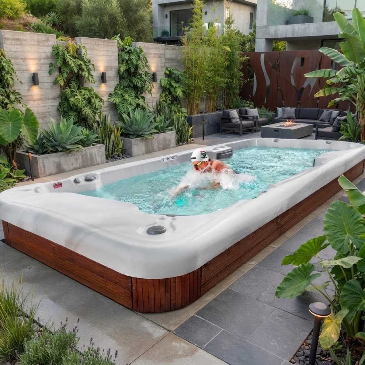 Swim Spa Pool mit Gegenstromanlage kaufen Preis teilversenkt im Garten Angebote klein groß Deutschland Österreich Köln Wien Swim Spa Reluxis Amazonas Riverjet Life