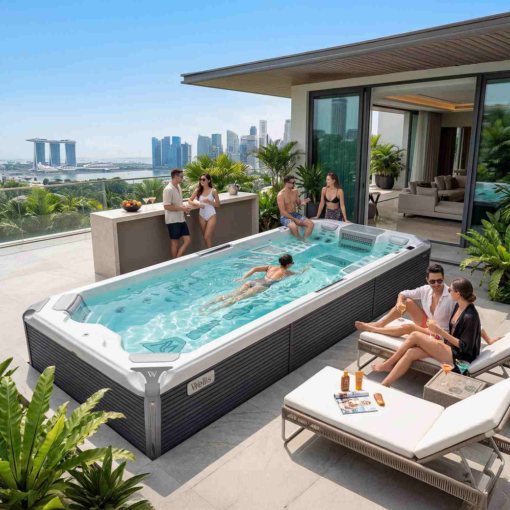 Swim Spa Reluxis Amazonas W Flow Grand Prix Wellis Pool kaufen teilversenkt Preis Garten Terrasse 