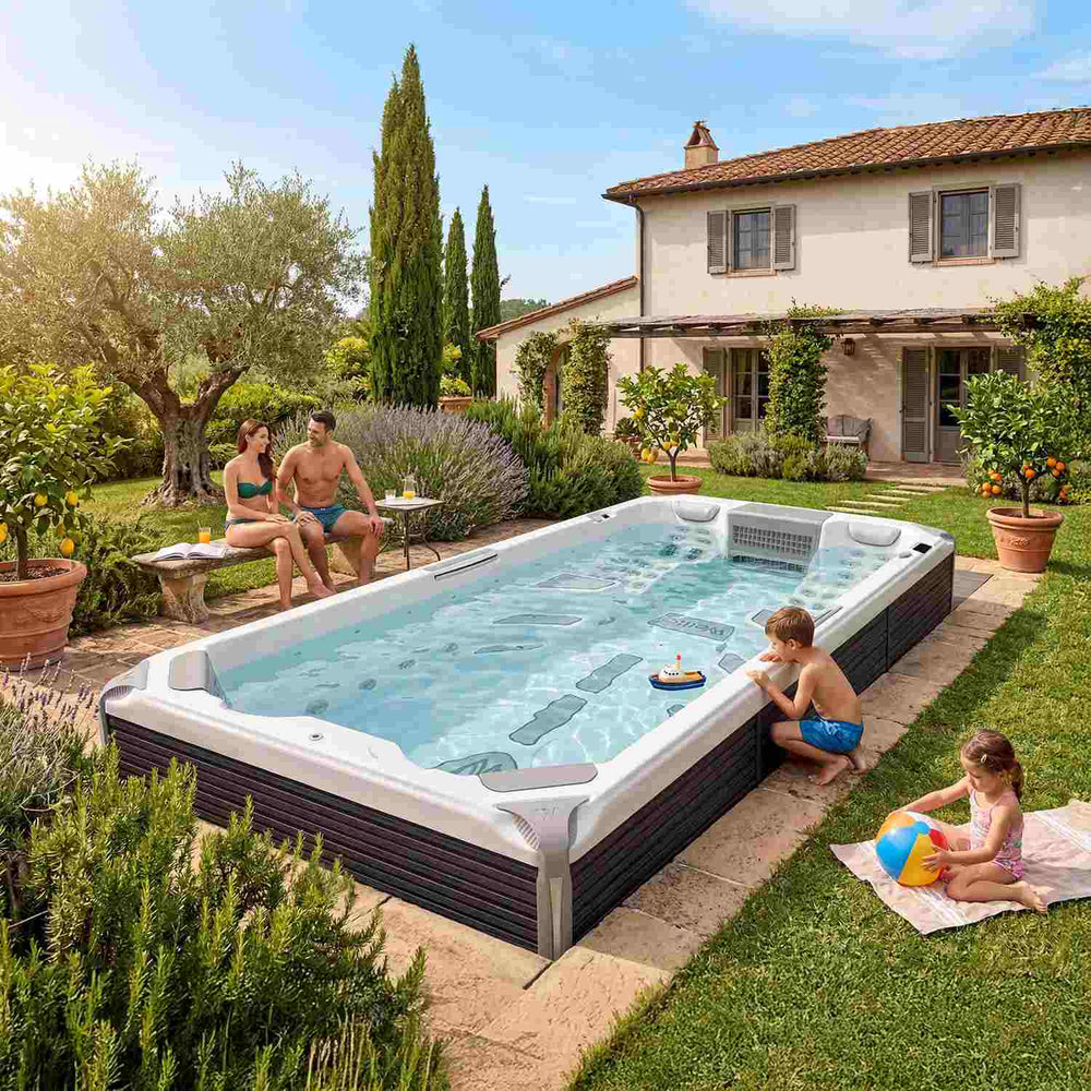 Swim Spa Reluxis Amazonas W Flow Grand Prix Wellis Pool kaufen teilversenkt Preis im Garten