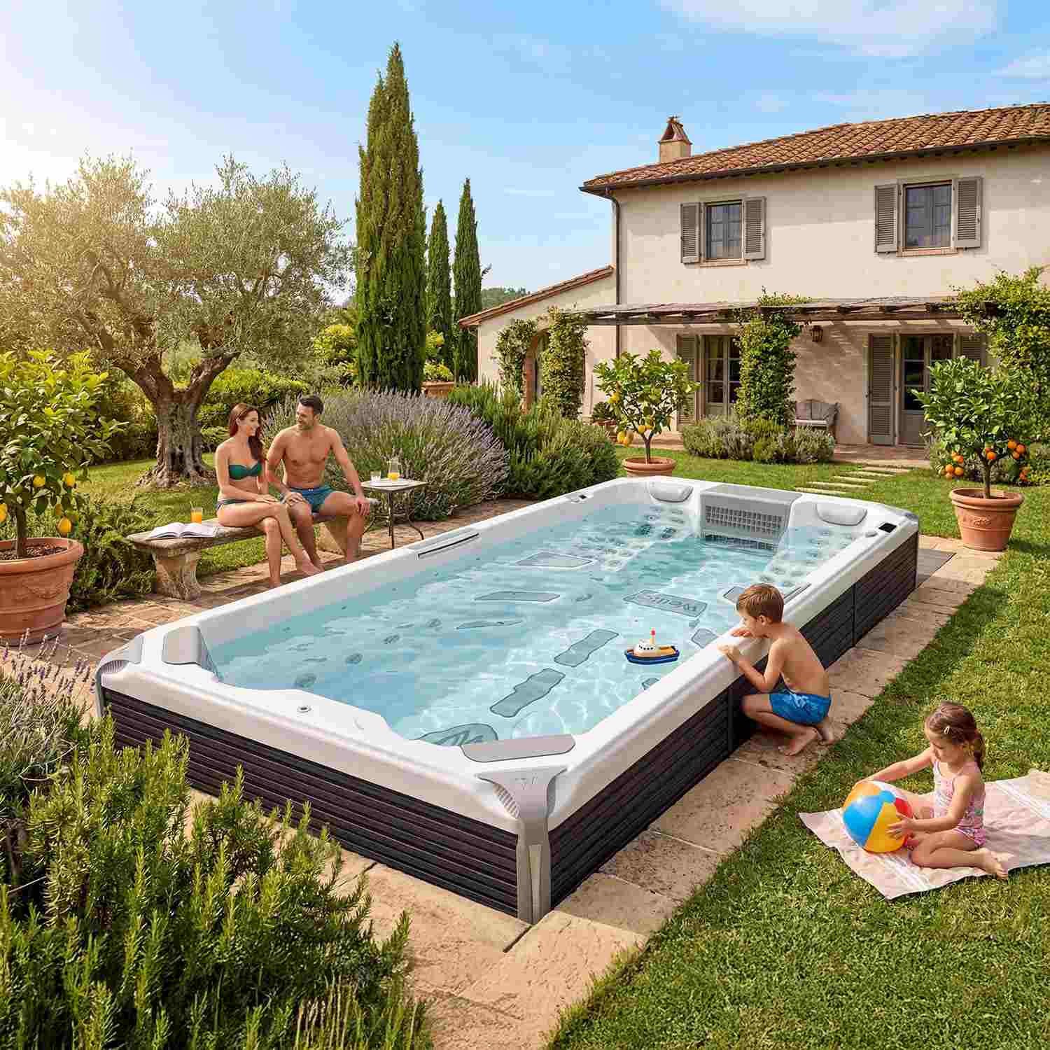 Swim Spa Reluxis Amazonas W Flow Grand Prix Wellis Pool kaufen teilversenkt Preis im Garten
