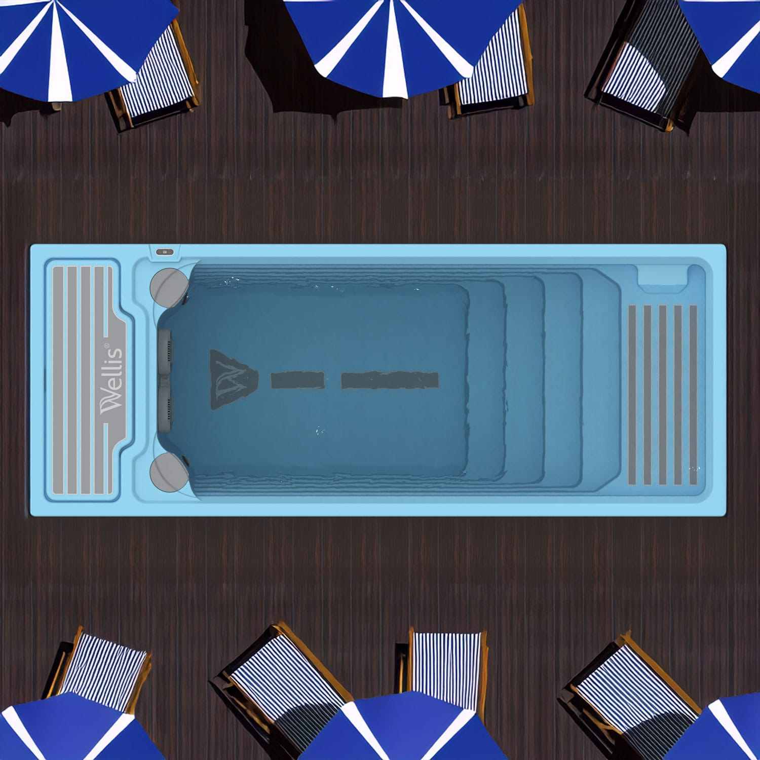 Swim Spa Reluxis Beach Club Deluxe Premium Wellis Pool Garten kaufen Schwimmspa Preis Draufsicht blau