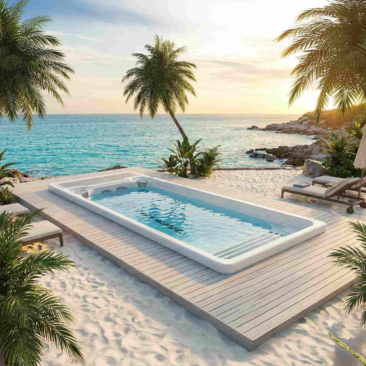 Swim Spa Reluxis Beach Club Deluxe Premium Wellis Pool Garten kaufen Schwimmspa Preis weiss