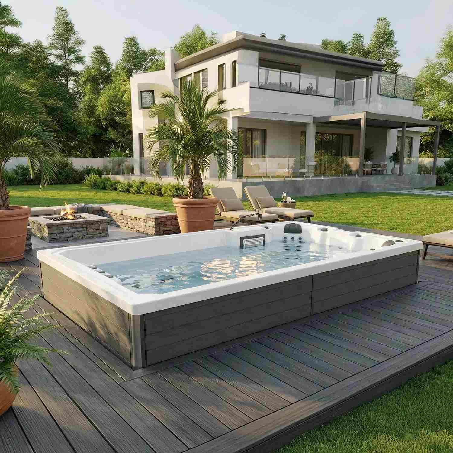 Swim Spa Reluxis Elba Deluxe Wellis Pool kaufen für den Garten teilversenkt