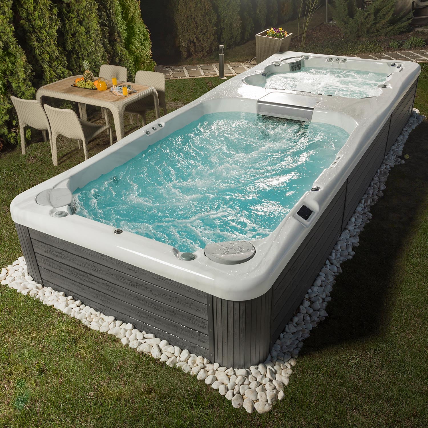 Swim Spa Reluxis Rio Grande W Flow Duo Wellis Pool kaufen Preis im Garten mit Whirlpool