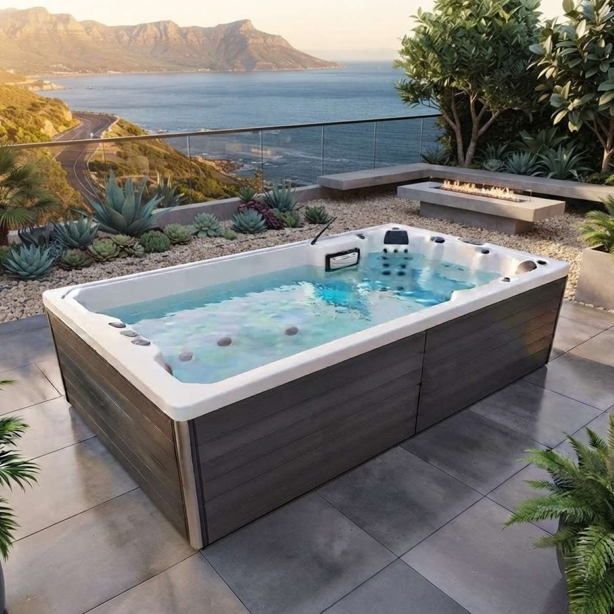 Swim Spa freistehend kaufen Pool mit Gegenstromanlage und Whirlpool integriert Preis Testsieger Hamburg Graz Swim Spa Reluxis Elba Deluxe