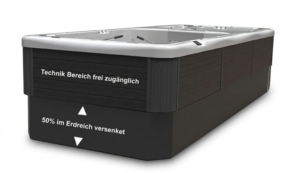 Swim Spa freistehend teilversenkt Reluxis Donau Riverjet Life Wellis Pool kaufen Swimspa Pool mit Abdeckung Outdoor Garten Deutschland Österreich Berlin München Köln Wien Graz Linz.