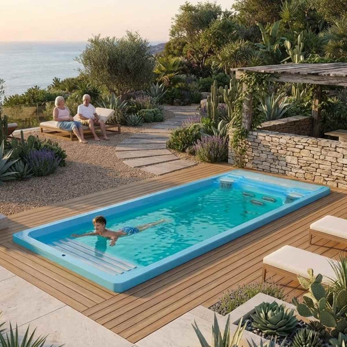 Swimspa kaufen Pool mit Abdeckung teilversenkt Bodeneinbau Outdoor für den Garten Deutschland Österreich Leverkusen Solingen Heidelberg Herne Neuss Steyr Traun