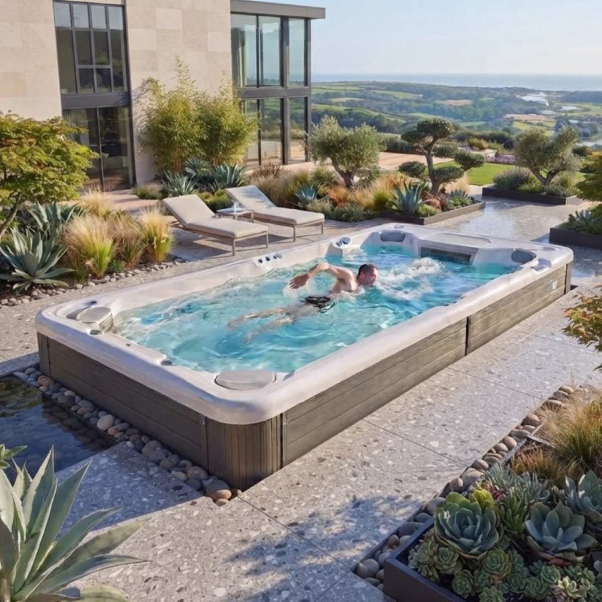 Swimspa kaufen Pool mit Abdeckung teilversenkt Bodeneinbau freistehend Outdoor für den Garten Deutschland Österreich Heilbronn Pforzheim Göttingen Bottrop Koblenz
