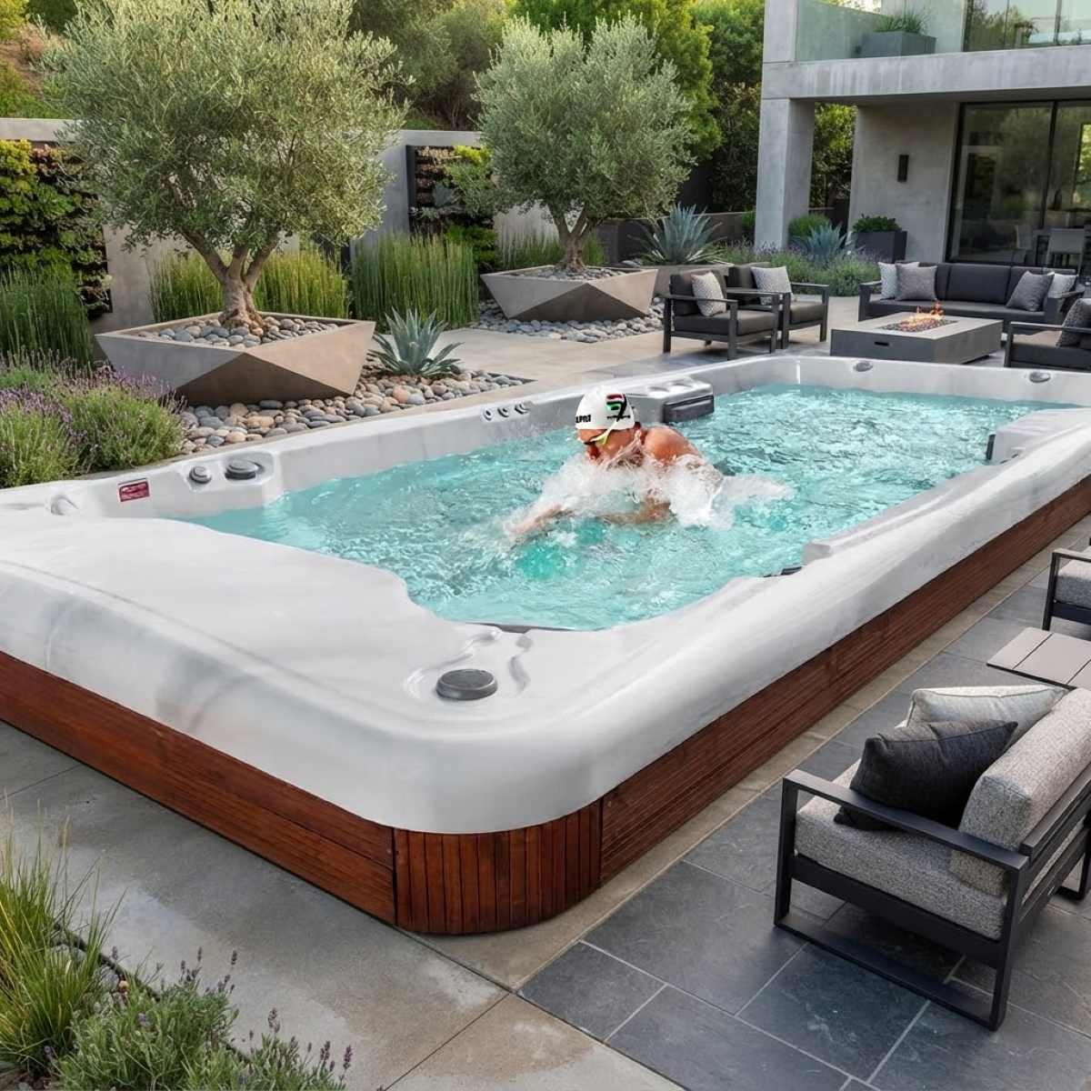 Swimspa kaufen Pool mit Abdeckung teilversenkt Bodeneinbau freistehend Outdoor für den Garten Deutschland Österreich Osnabrück Darmstadt Paderborn Regensburg