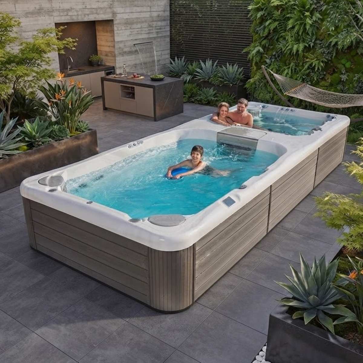 Swimspa kaufen in der Nähe Preise Abverkauf Pool Outdoor mit Whirlpool intergriert Kombination 2 Zonen Duo Dual teilversenkt eingelassen im Garten Mainz Salzburg