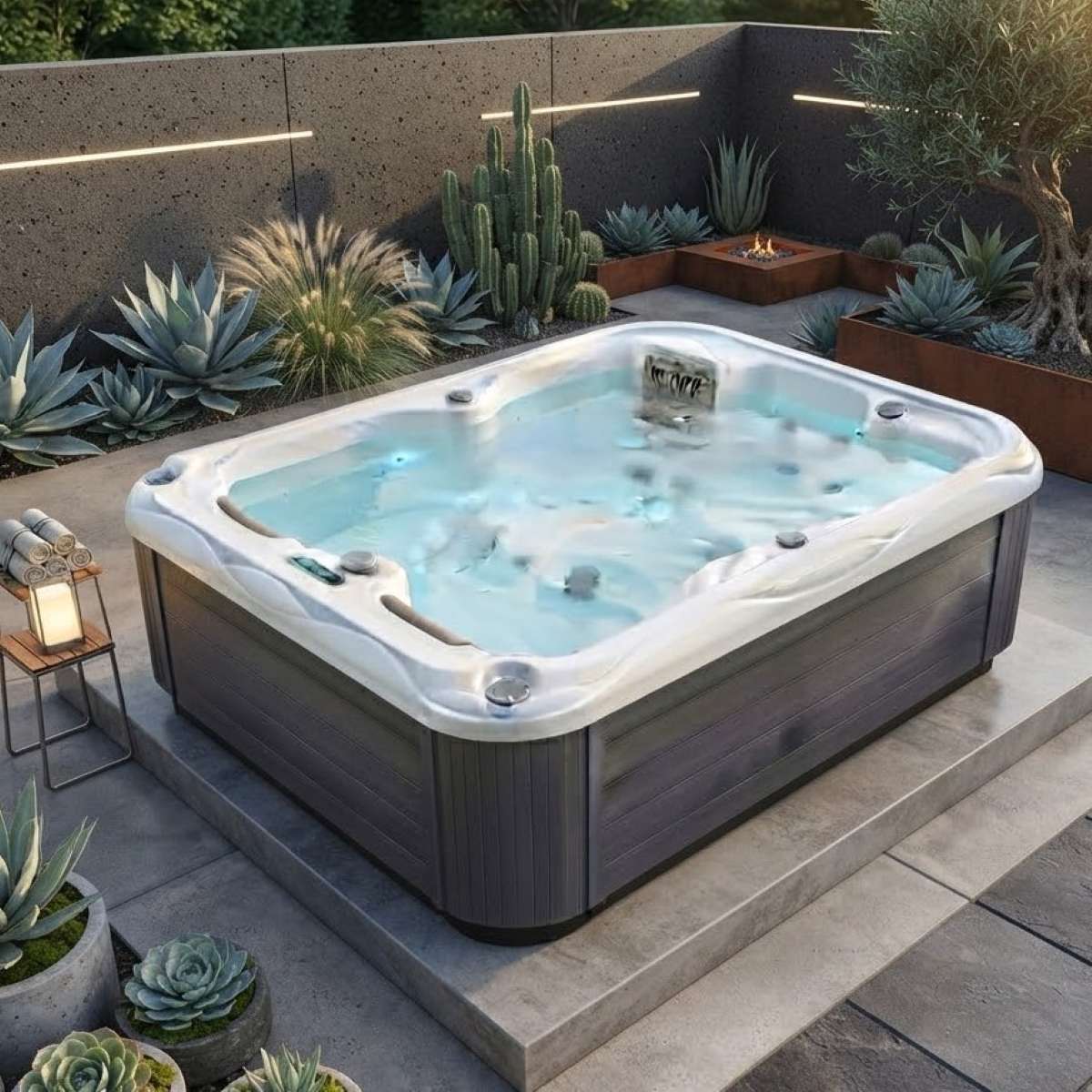 Whirlpool Outdoor 2 Personen winterfest kaufen für den Garten auf Balkon Terrasse draußen ganzjährig Preis Angebote mit Abdeckung Wärmepumpe eckig