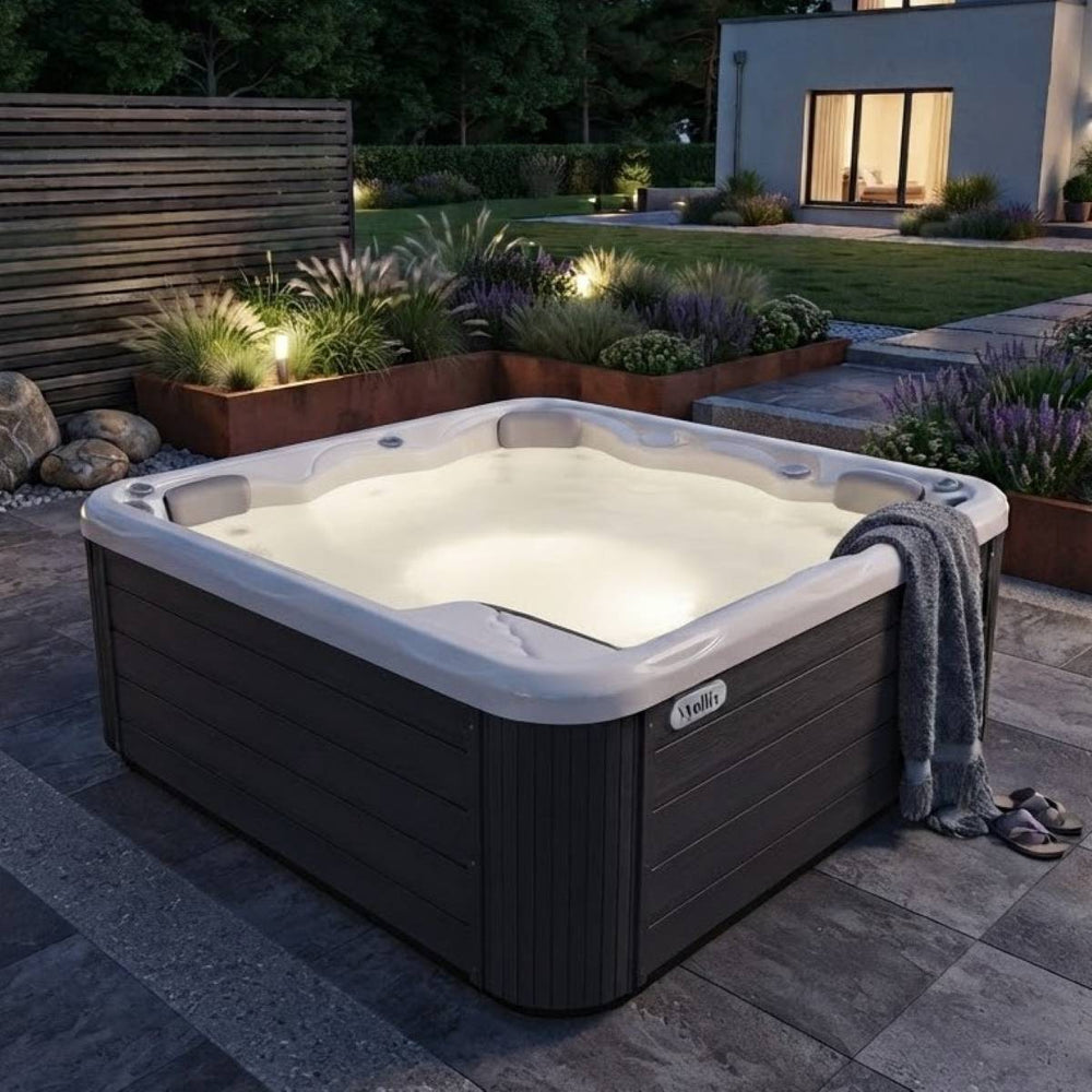 Whirlpool 4 Personen Outdoor winterfest für den Garten kaufen mit Abdeckung ganzjährig Preis Wellis Pluto plug and play Bestseller Testsieger