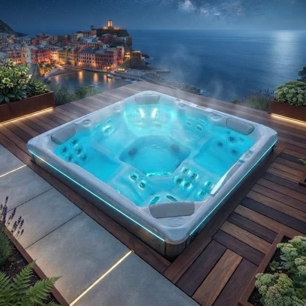 Whirlpool 4 Personen Outdoor winterfest mit Abdeckung Angebote Deutschland Österreich kaufen für den Garten draußen ganzjährig Preise mit Wärmepumpe auf der Terrasse