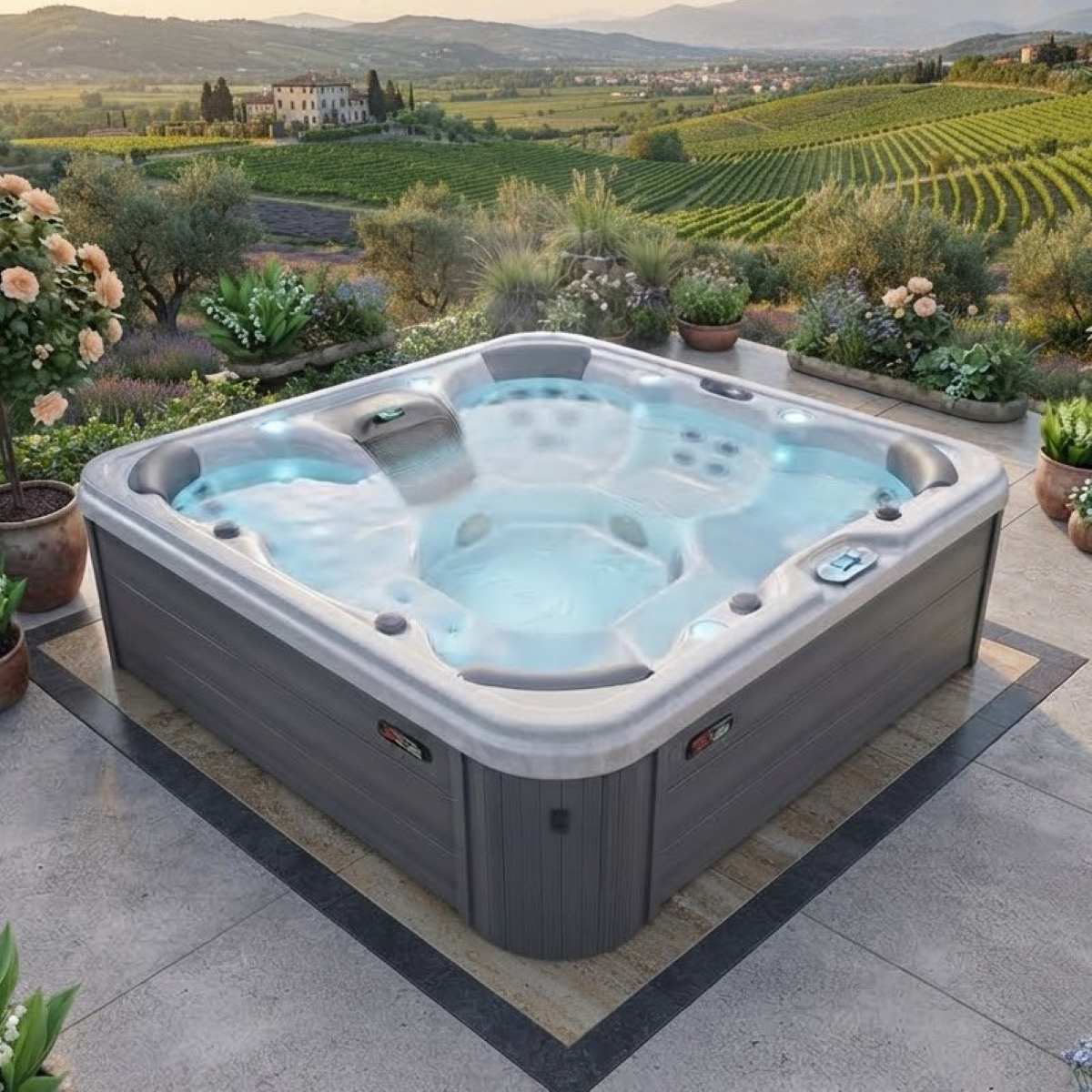 Whirlpool 4 Personen Outdoor winterfest mit Abdeckung Angebote Deutschland Österreich kaufen für den Garten draußen ganzjährig Preis Wärmepumpe auf der Terrasse