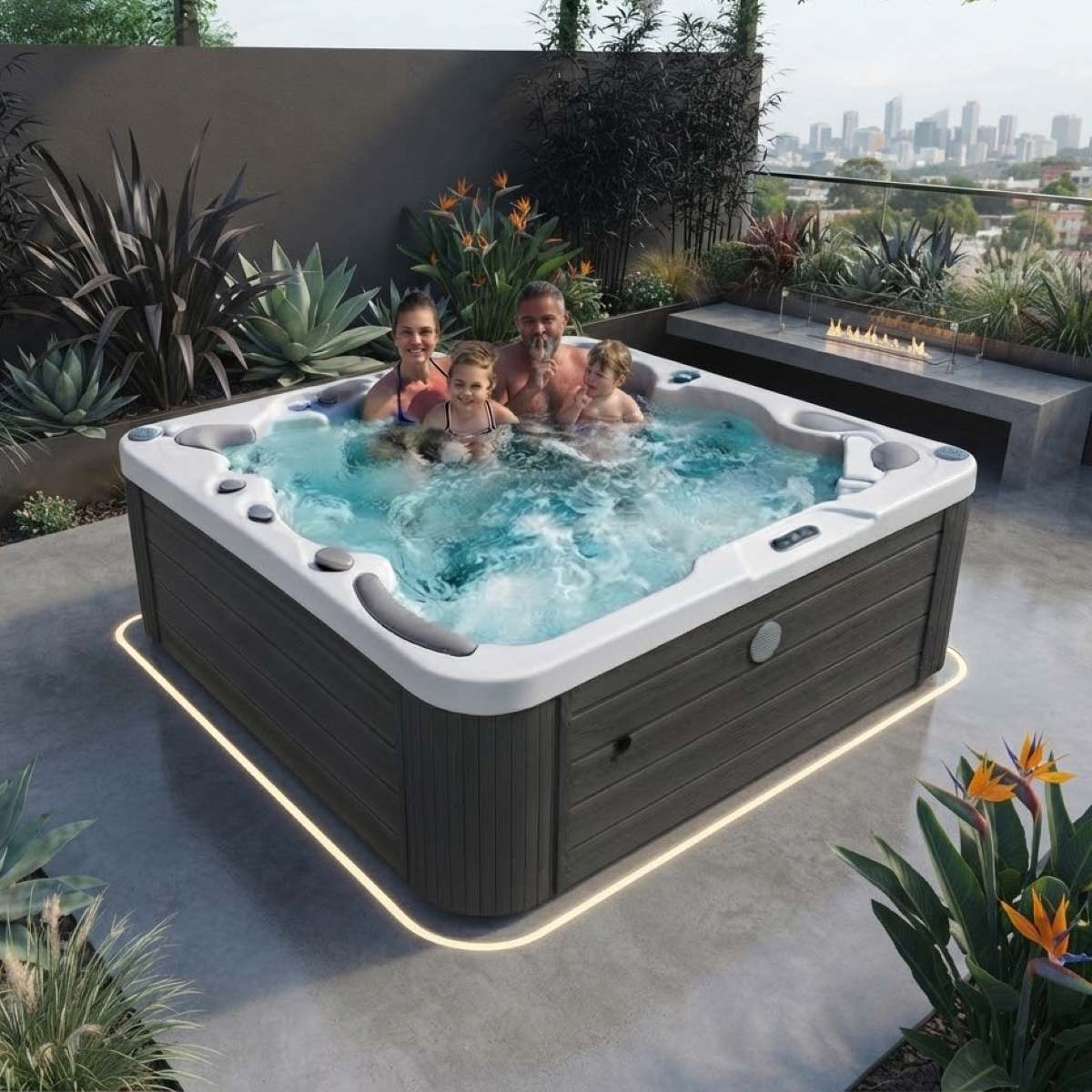 Whirlpool 4 Personen Outdoor winterfest mit Abdeckung Angebote Deutschland kaufen für den Garten draußen ganzjährig Preise Wärmepumpe auf der Terrasse