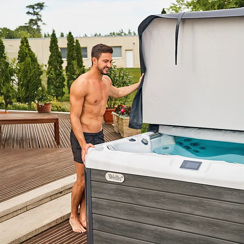 Whirlpool Garten 4 - 5 Personen winterfest Outdoor Reluxis Palermo Life Wellis kaufen eckig 1 Mann klappt Thermoabdeckung um