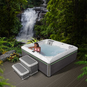Whirlpool Garten 6 Personen winterfest Reluxis Atlas Life Wellis kaufen mit Wärmepumpe in Treppe 1 Wasserfall beleuchtet