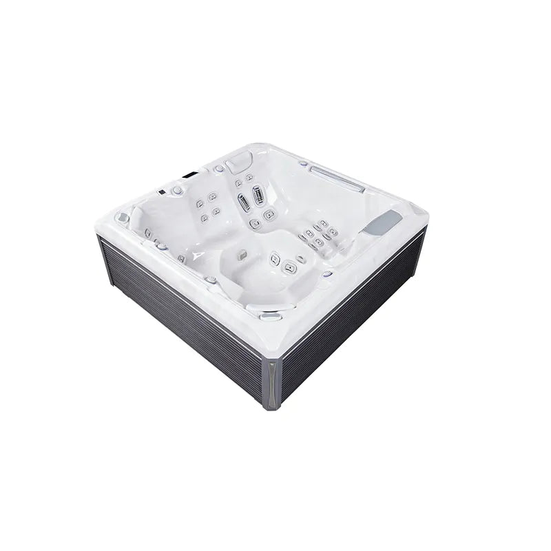 Whirlpool Garten 6 Personen winterfest Reluxis Atlas Life Wellis kaufen 1 Liege 5 Sitzplätze mit Wasserfall und Düsen beleuchtet