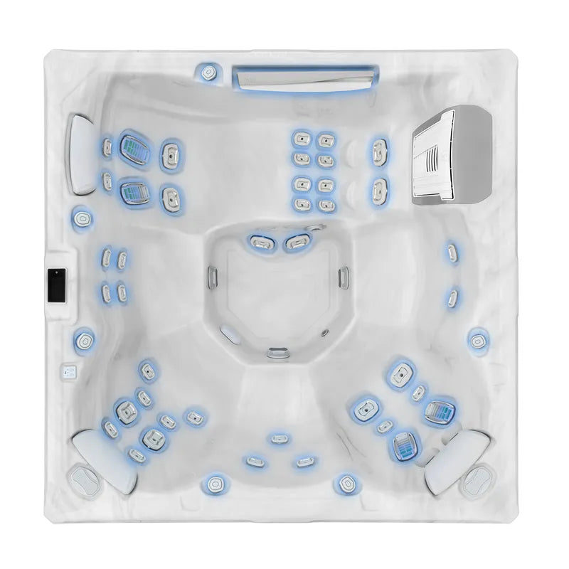 Whirlpool Garten 6 Personen winterfest Reluxis Atlas Life Wellis kaufen 1 Liege 5 Sitzplätze mit Wasserfall und Düsen beleuchtet