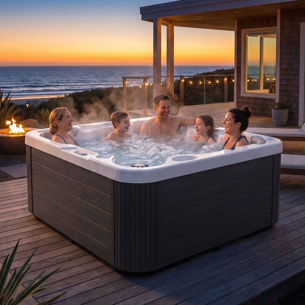 Whirlpool Garten 6 Personen winterfest Reluxis Castor Wellis plug and play kaufen 5 Personen drin