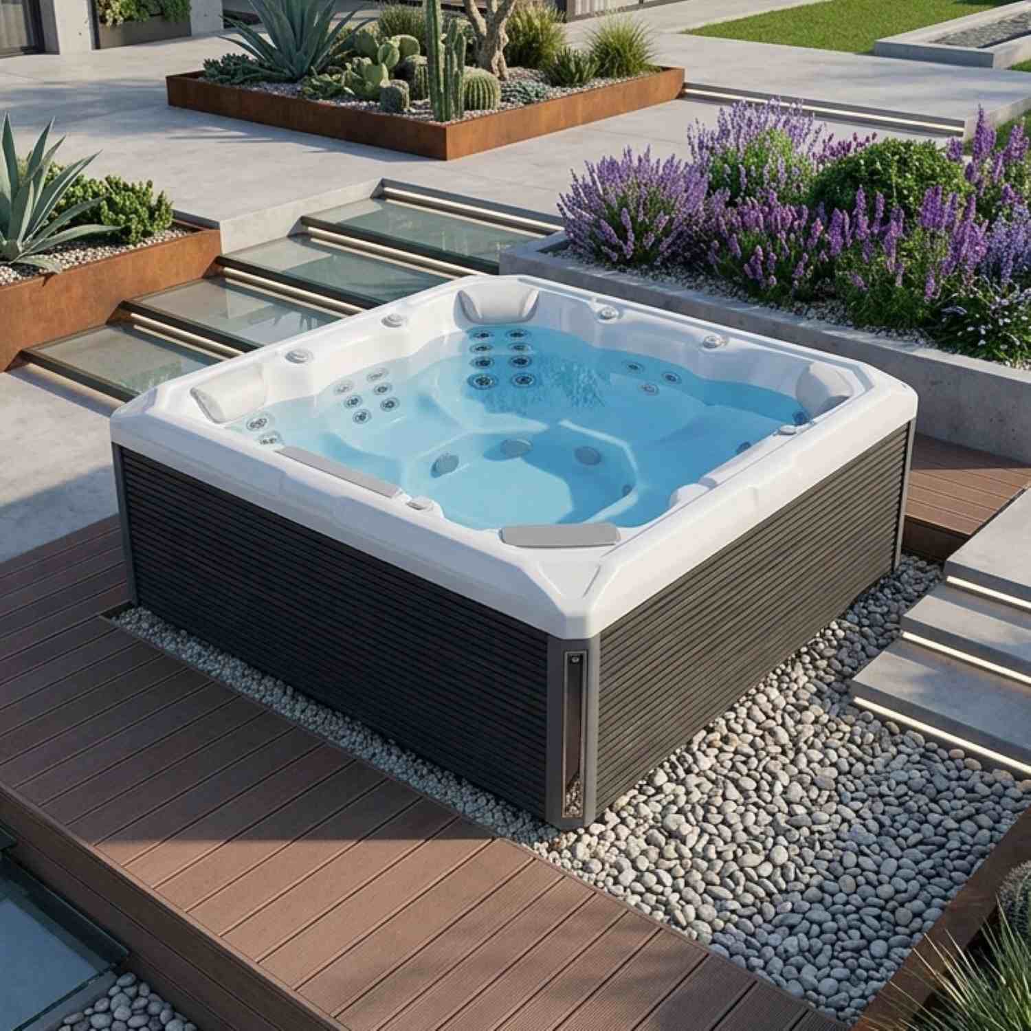 Whirlpool Garten Preis kaufen winterfest Outdoor 2 4 6 Personen in der Nähe Wellis mit Wasser geflüllt
