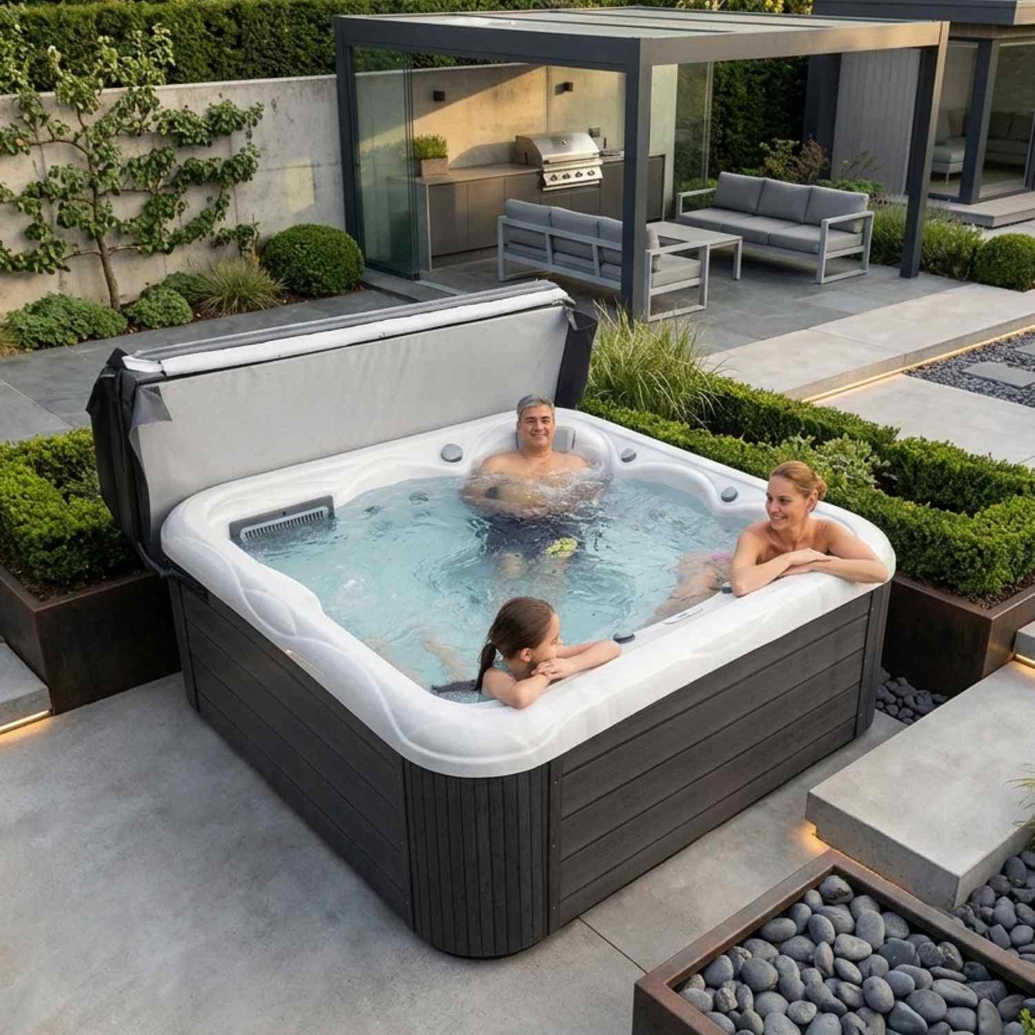 Whirlpool Garten kaufen Preis winterfest Outdoor 2 4 6 Personen in der Nähe mit Thermoabdeckung Wellis