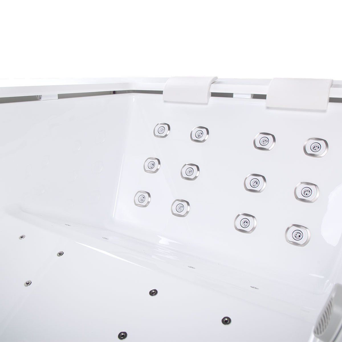 Whirlpool Outdoor 2 Personen winterfest Reluxis Dabassy Edge Select Wellis im Garten kaufen Design modern highend viereckig Detailbild Liegeplätze