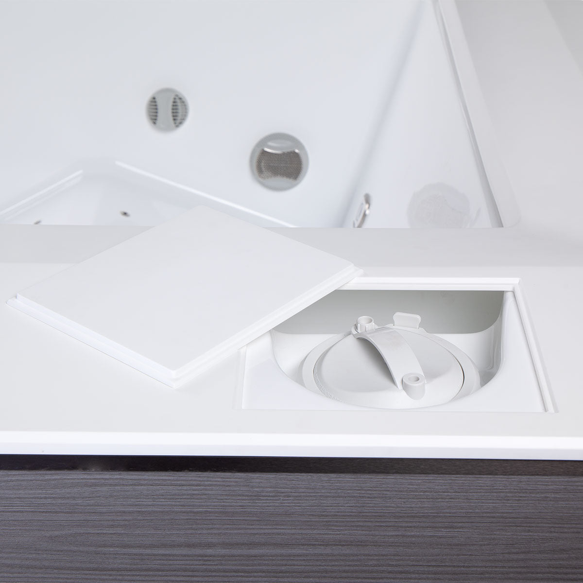 Whirlpool Outdoor 2 Personen winterfest Reluxis Dabassy Edge Select Wellis im Garten kaufen Design modern highend viereckig Detailbild