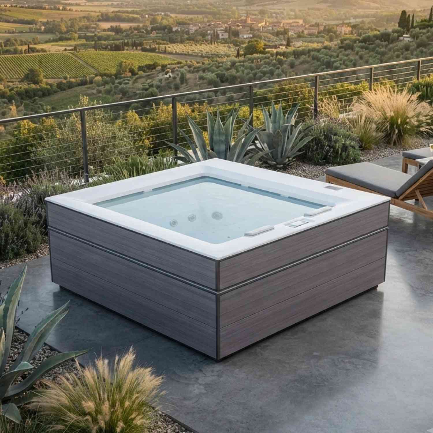 Whirlpool Outdoor 2 Personen winterfest Reluxis Dabassy Edge Select Wellis im Garten kaufen Design modern highend viereckig