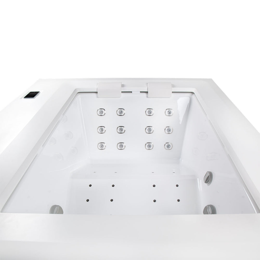 Whirlpool Outdoor 2 Personen winterfest Reluxis Dabassy Edge Select Wellis im Garten kaufen Design modern highend viereckig Detailbild Liegeplatz