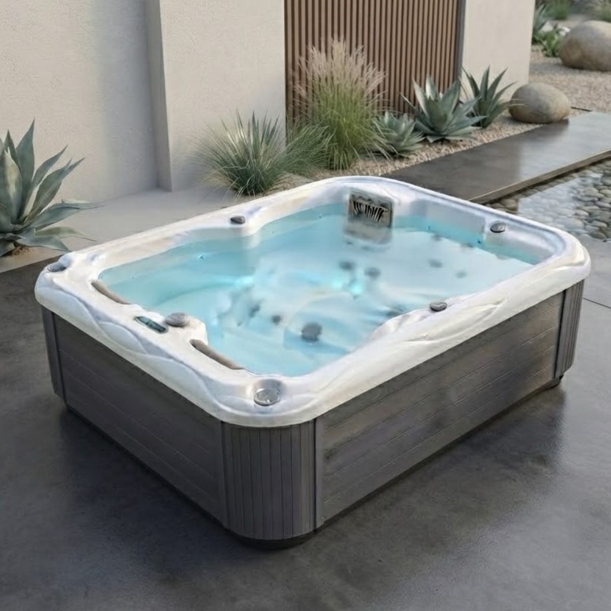 Whirlpool Outdoor 2 Personen winterfest kaufen für den Garten auf Balkon Terrasse draußen ganzjährig Preis Angebote mit Abdeckung Wärmepumpe eckig