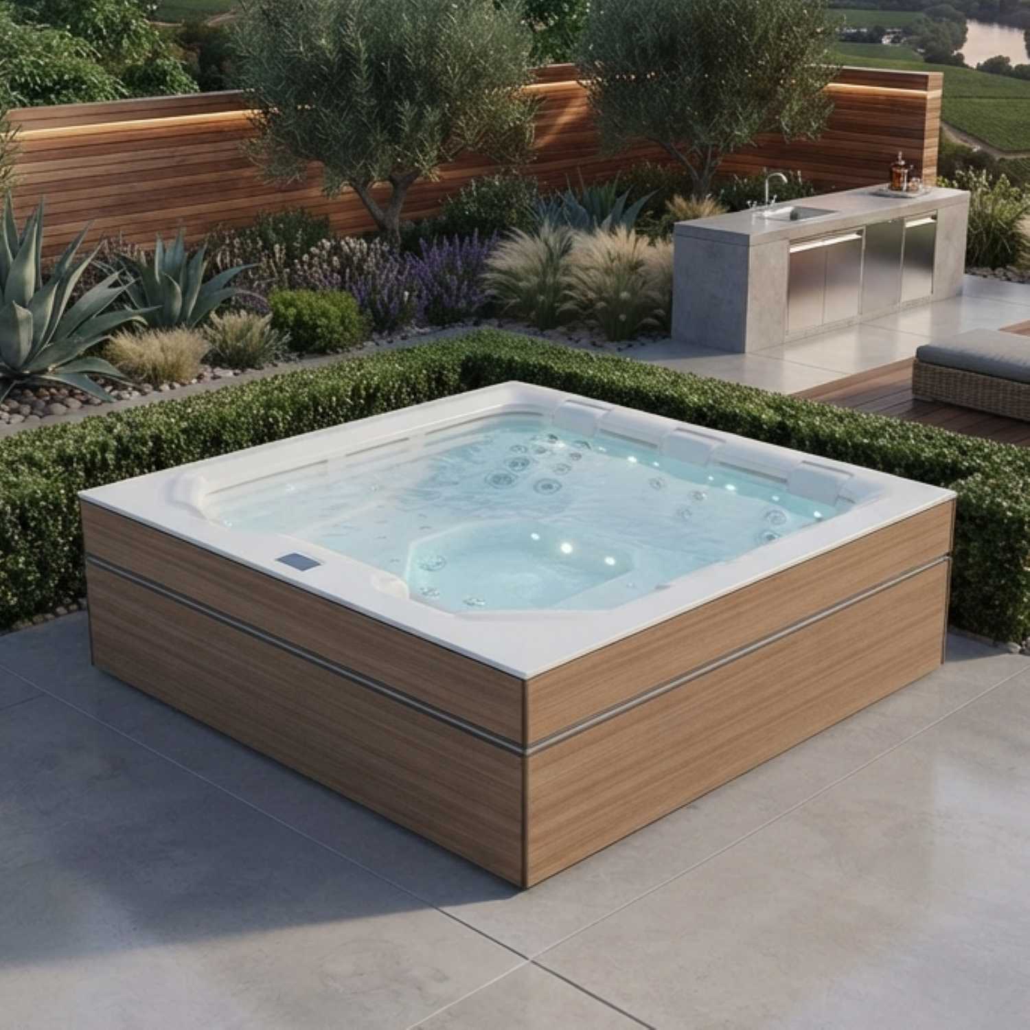 Whirlpool Outdoor 4 - 5 Personen winterfest Reluxis Dabassy Edge Premier Wellis für den Garten kaufen Design modern 4 eckig