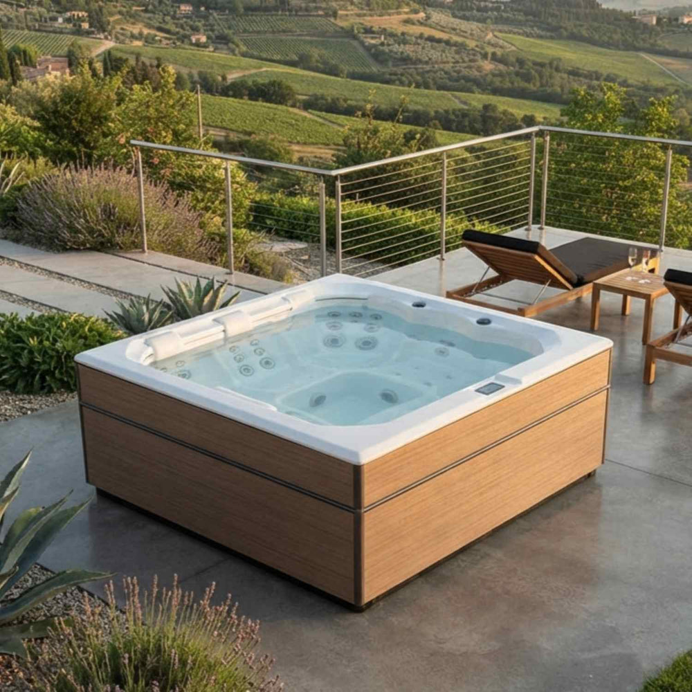 Whirlpool Outdoor 4 - 5 Personen winterfest Reluxis Dabassy Edge Premier Wellis für den Garten kaufen Design modern 4 eckig draußen