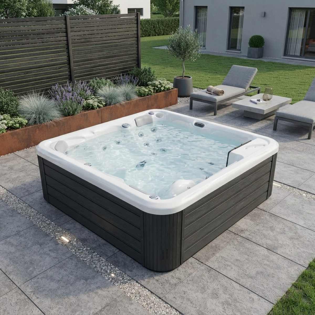 Whirlpool Outdoor 4 Personen winterfest fuer den Garten kaufen mit Abdeckung ganzjährig Preis Wellis Pluto plug and play Bestselller Testsieger