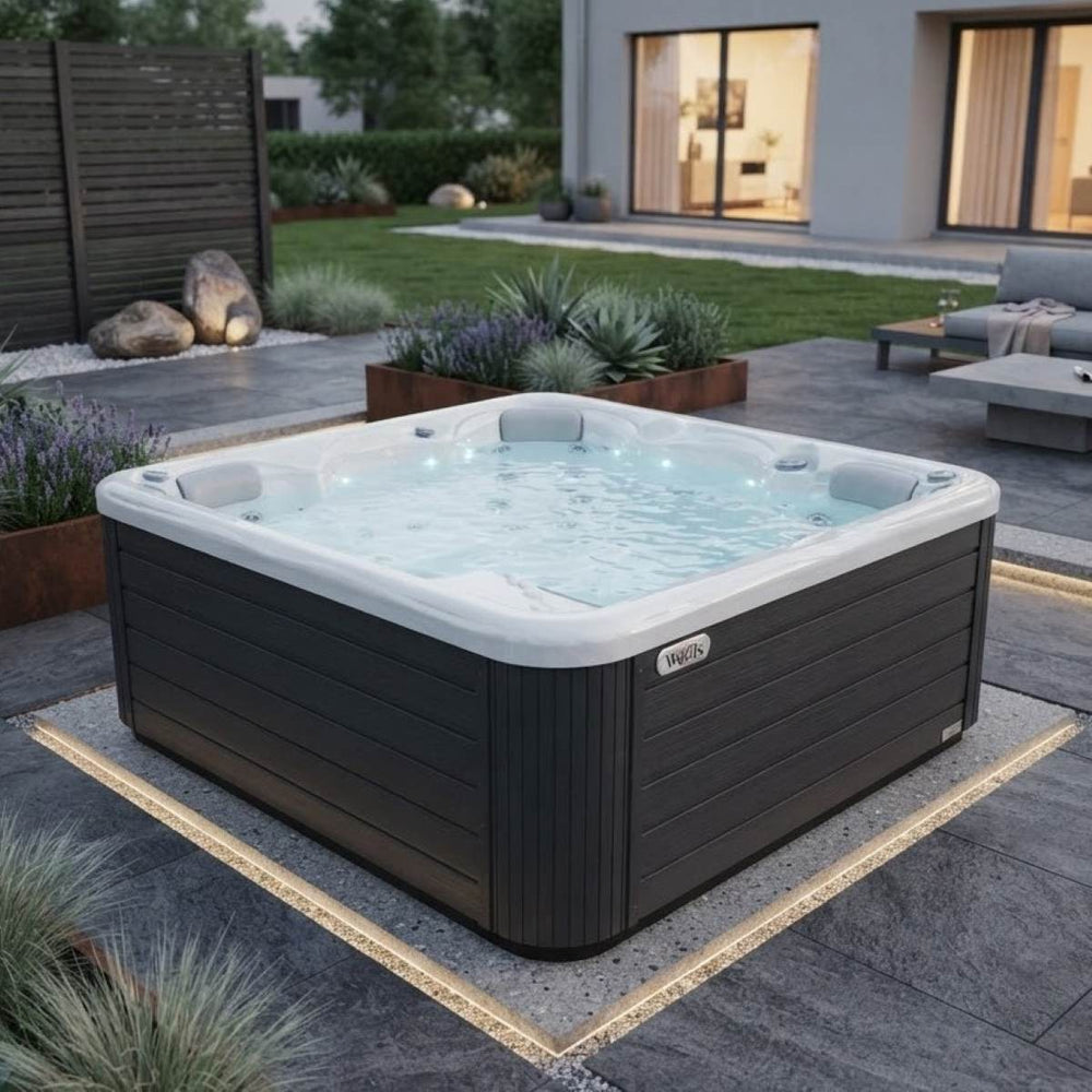 Whirlpool Outdoor 4 Personen winterfest im Garten kaufen mit Abdeckung ganzjährig Preis Wellis Pluto plug and play Bestseller Testsieger