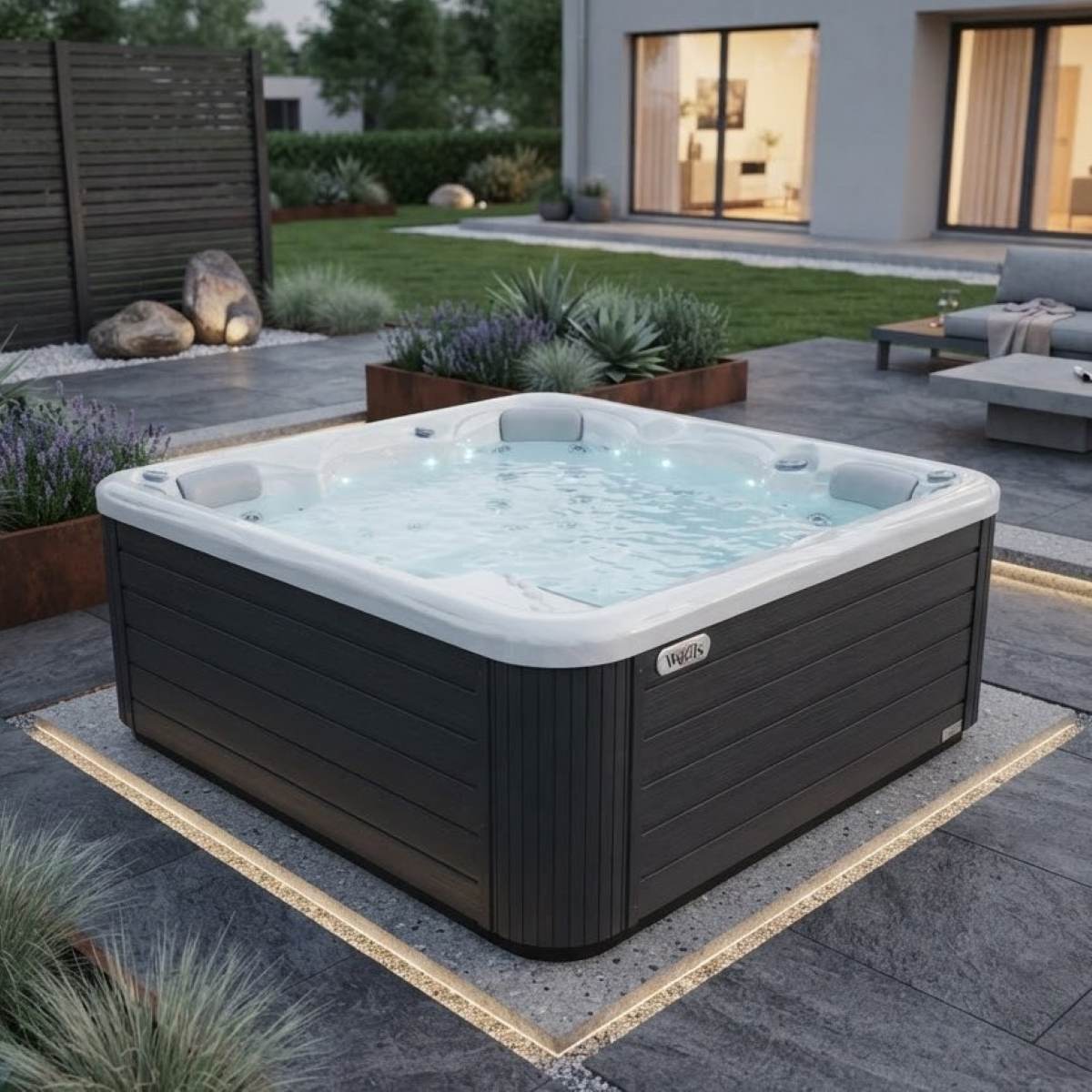 Whirlpool Outdoor 4 Personen winterfest im Garten kaufen mit Abdeckung ganzjährig Preis Wellis Pluto plug and play Bestseller Testsieger