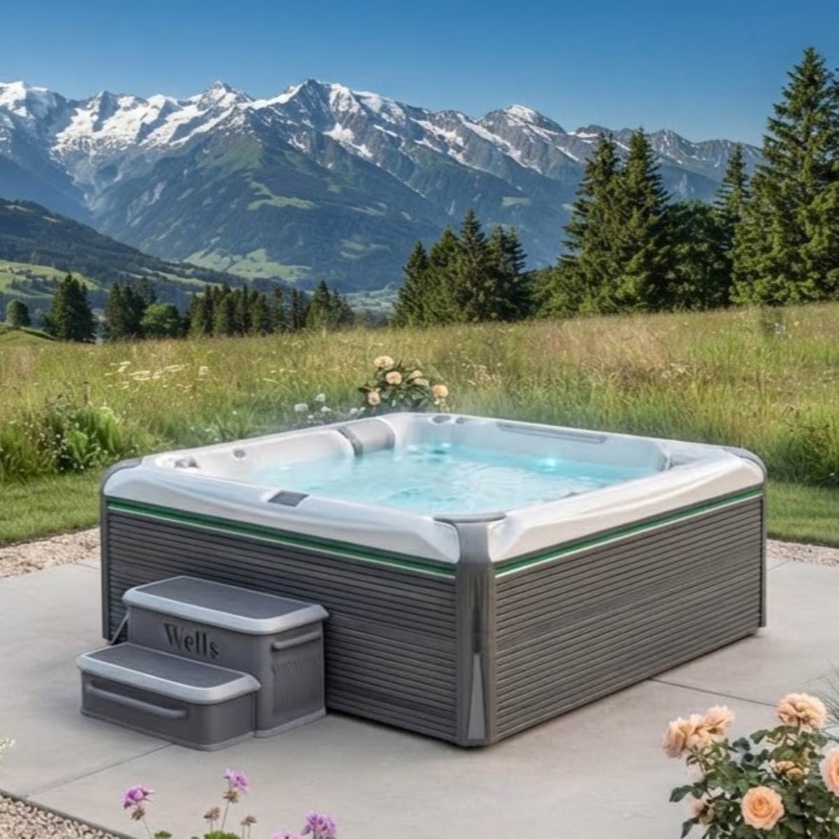 Whirlpool Outdoor 4 Personen winterfest mit Abdeckung Angebot Deutschland kaufen für den Garten draußen ganzjährig Preis mit Wärmepumpe auf der Terrasse