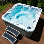 Whirlpool Outdoor 6 Personen winterfest Reluxis Jupiter Wellis im Garten kaufen Angebot draußen energiesparend für Terrasse mit Treppe