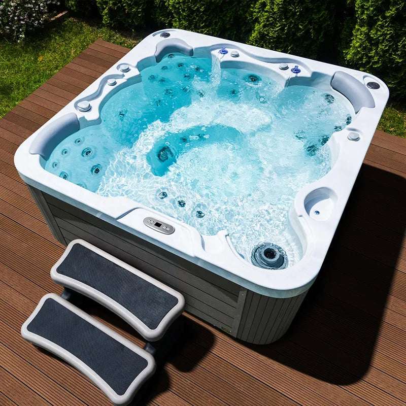 Whirlpool Outdoor 6 Personen winterfest Reluxis Jupiter Wellis im Garten kaufen Angebot draußen energiesparend für Terrasse mit Treppe